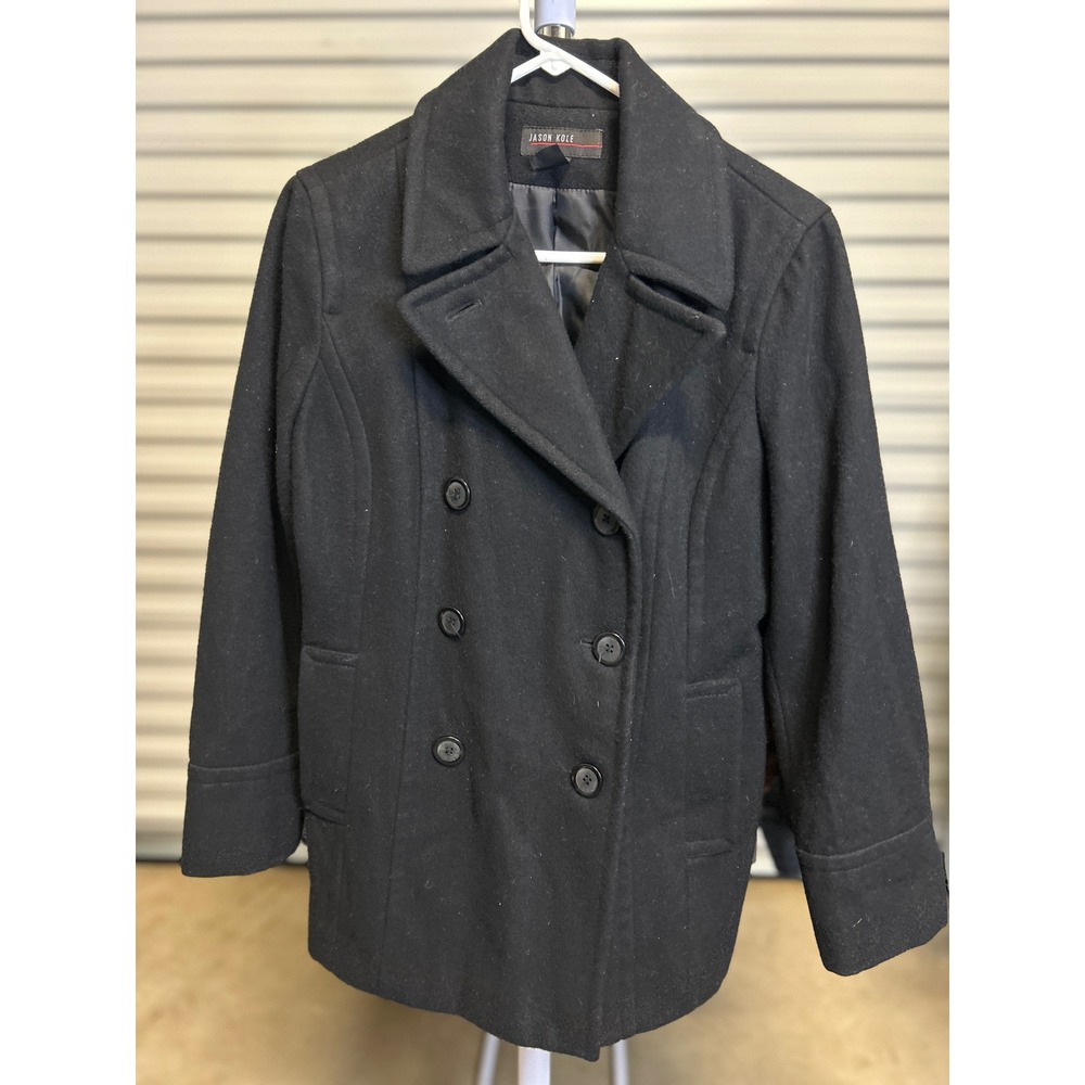 Jason Kole Pea Coat Womens M Black Wool Blend Double Breasted Classic Jacket